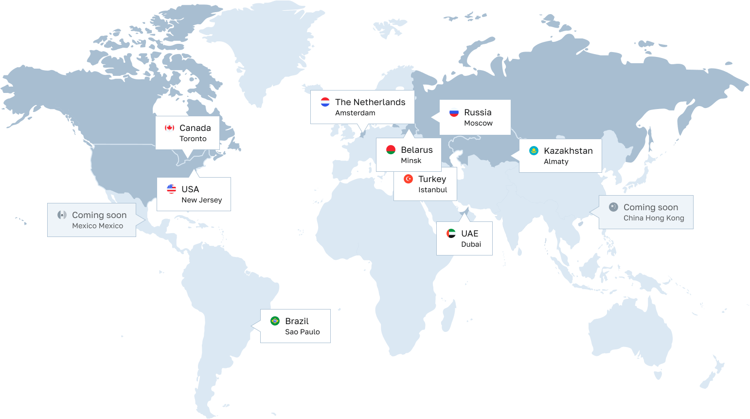 Карта ЦОДов компании ITGLOBAL.COM