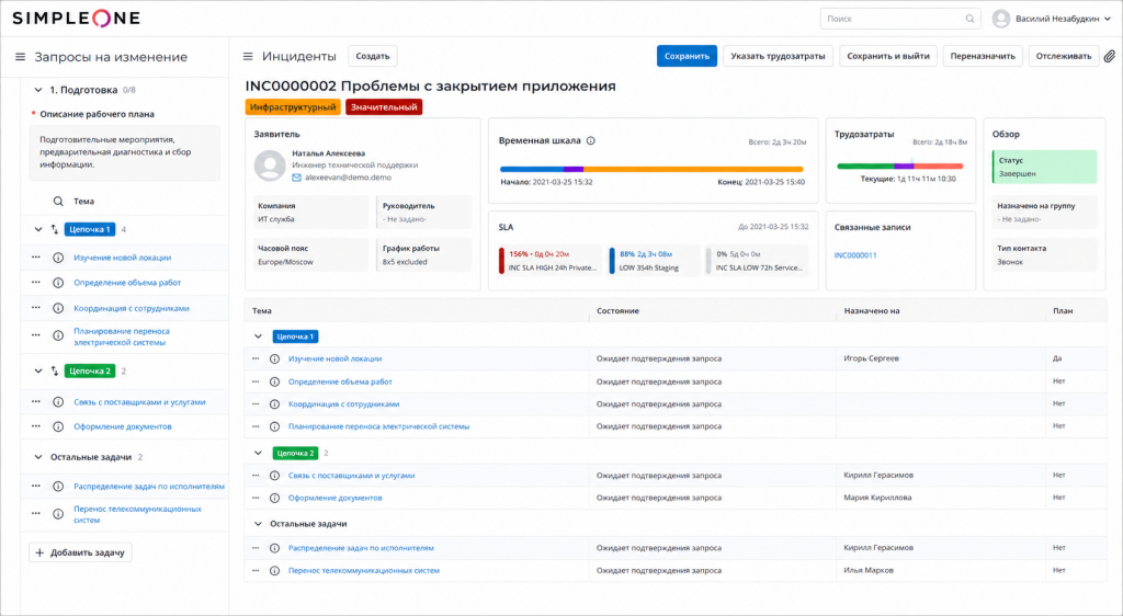 Интерфейс SimpleOne ITSM